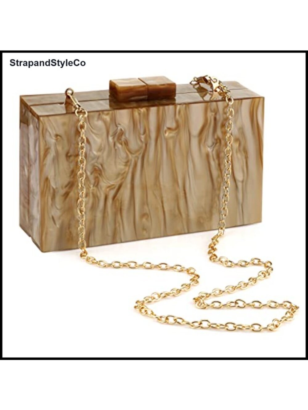Acrylic Marbling Evening Clutch Crossbody Bag with Detachable Chain